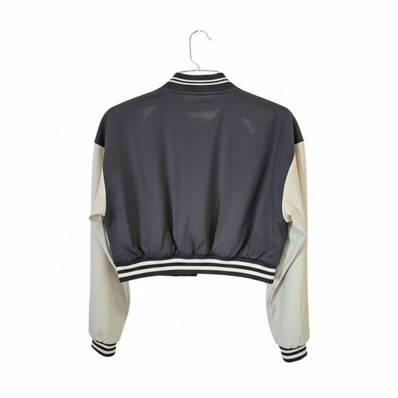 Forever 21 Cropped Varsity Jacket Letterman Black White Y2K Streetwear Small - Picture 3 of 4